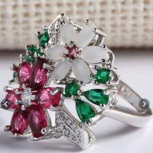 925 Ring Lab Created White Sapphire, Ruby, Emerald